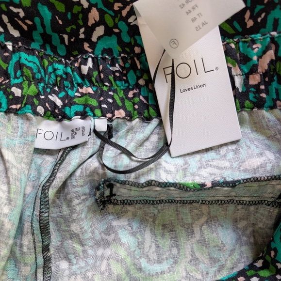 Foil Linen Wide Leg Green Trousers sz L NWT - Picture 7 of 10